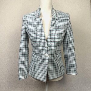 Veronica Beard Dickey Blazer Womens 0 Blue Houndstooth Academia Twee Preppy